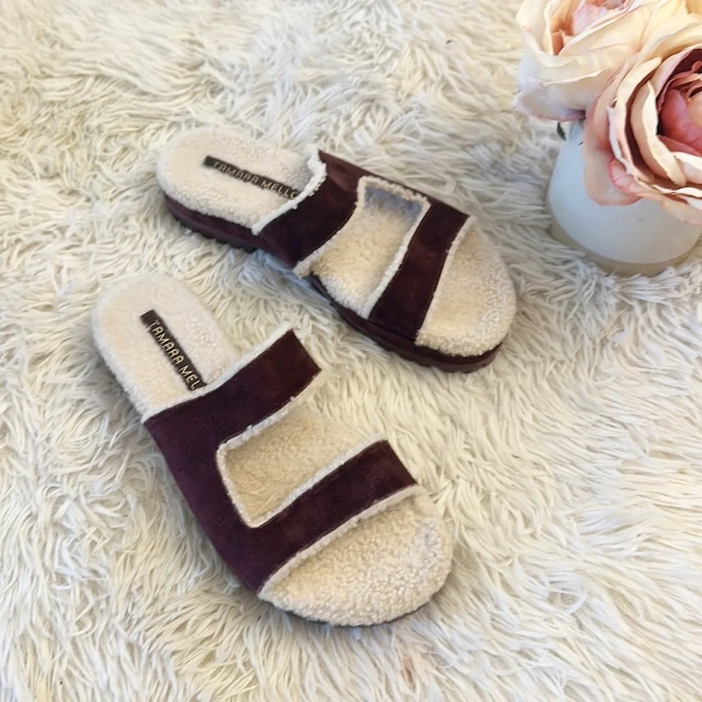 TAMARA MELLON Roam Shearing Slides Platform Sandals women size 36 US 6